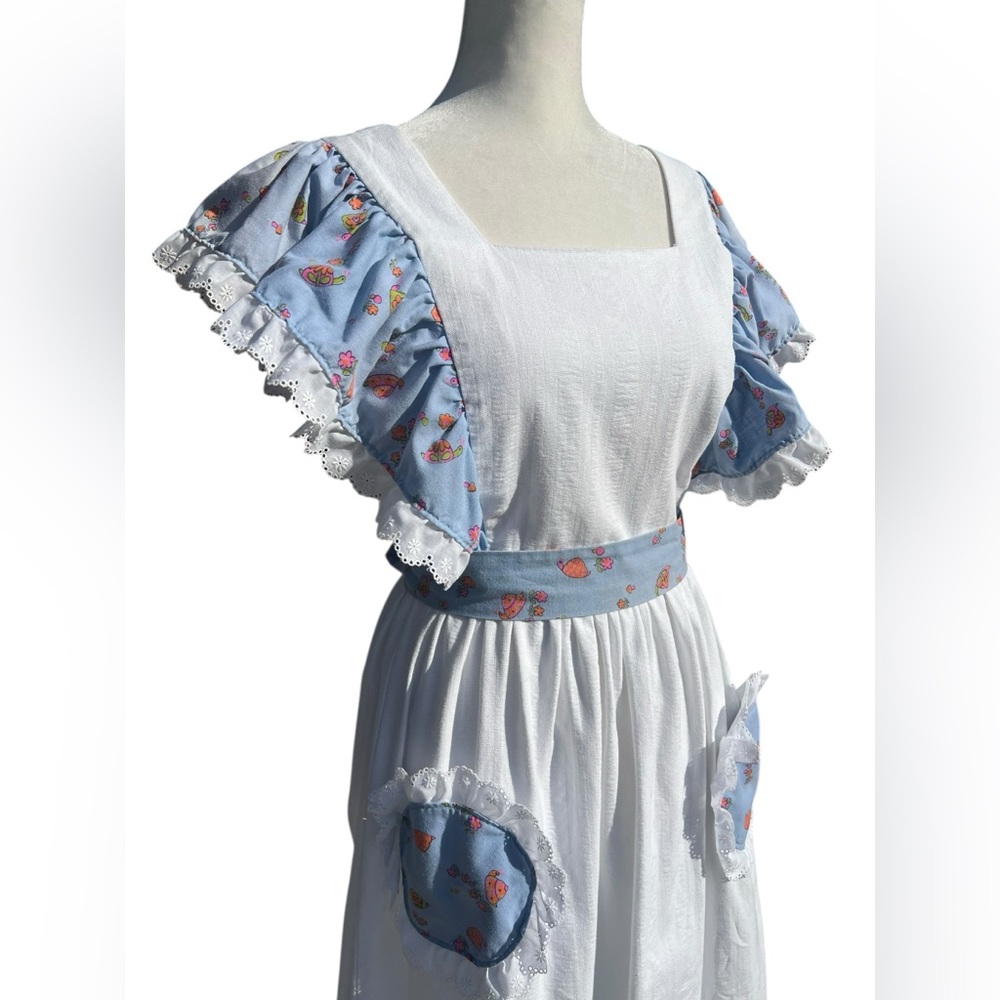 Handmade OOAK Boho Prairie Maxi Apron Dress Cottagecore Mushrooms Snails Retro - Picture 2 of 14